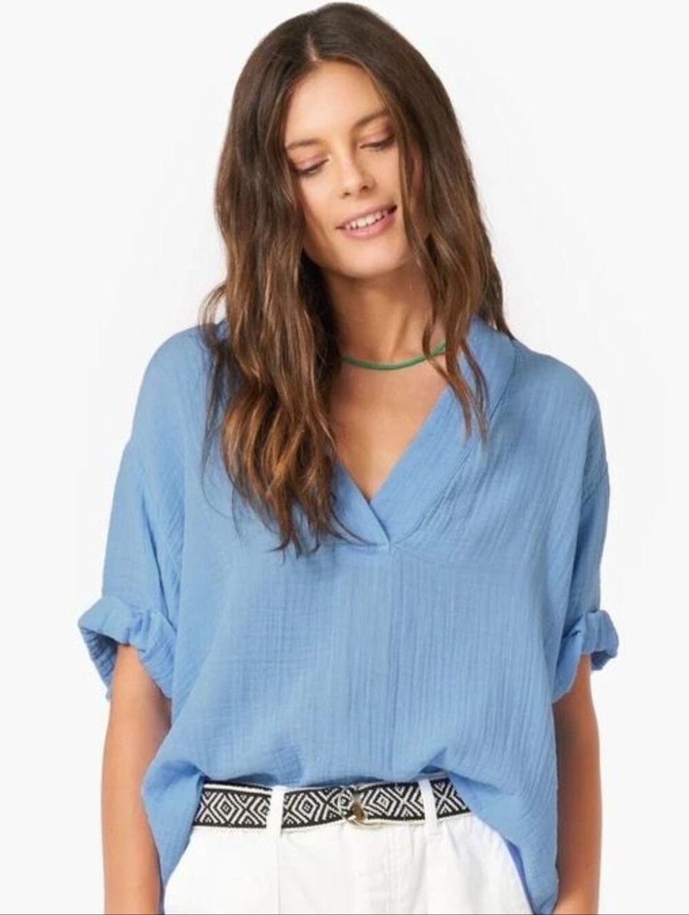 Xirena Periwinkle Blue Avery Gauze Short Sleeve Blouse 100% Cotton Size XS